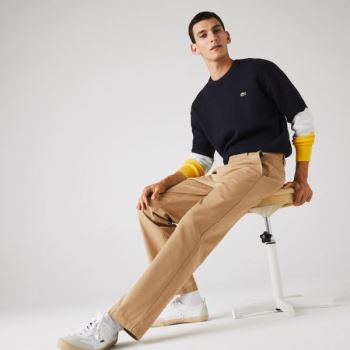 Lacoste Lacoste LIVE Standard Fit Pleated Cotton Chino Pants Pánské - Kalhoty Béžový | CZ-ue5iGi